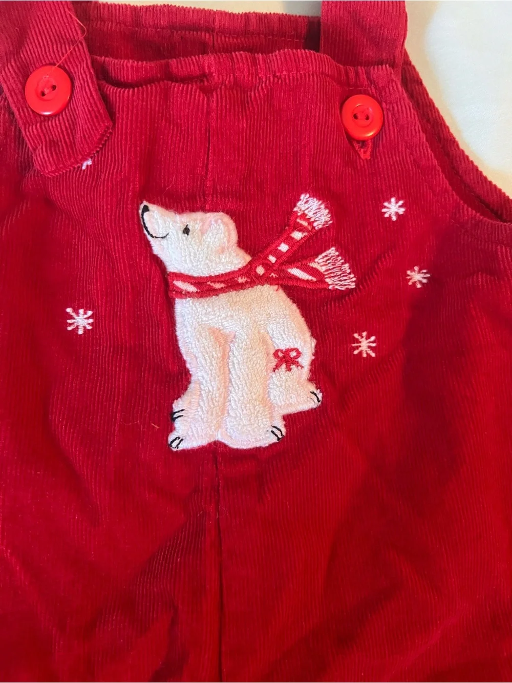 Reversible Red Polar Bear Embroidered Baby Overalls vintage 6 month
